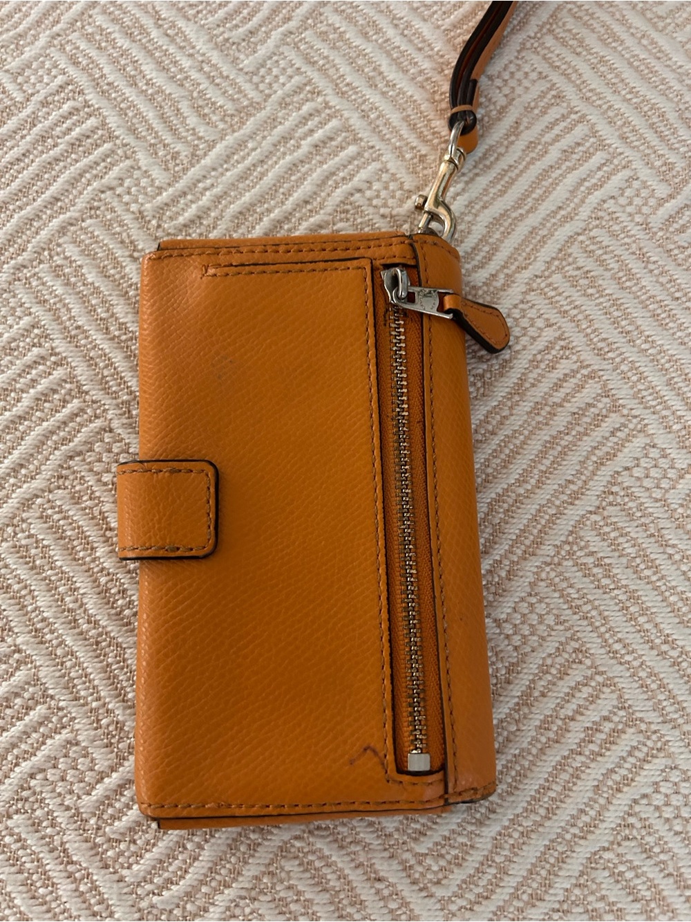 Coach wristlet wallet with snap closure. Yellow/orange pebbled leather. EUC - Picture 2 of 9